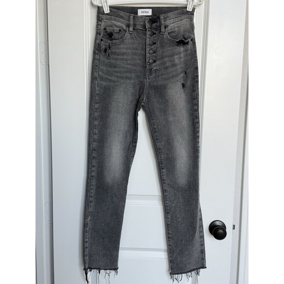 Pistola Women’s‎ Black Denim Skinny Leg Distressed Raw Hem Button Fly 26 Casual - Picture 1 of 8